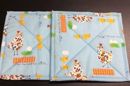 POTHOLDERS CHICKENS Mother Hen and her Chicks  7 1/2&quot; Squre Quilted Hand... - $9.90