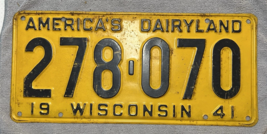 1941 Wisconsin America&#39;s Dairyland License Plate - # 278-070 - €12,63 EUR
