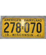 1941 Wisconsin America&#39;s Dairyland License Plate - # 278-070 - $19.74 CAD