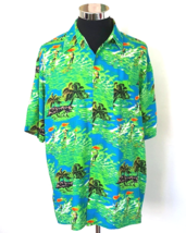 Puritan Island Casual Shirt Mens LT Multicolor on Green Hawaiian Aloha Tropical - £13.21 GBP