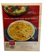 Campbells Soup Vintage Print Ad 50s Chicken Noodle Soup and Salad - $17.49