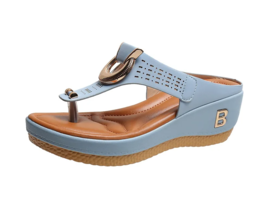 Women&#39;s Flip Flop Thong Summer Sandal, Wedge Open Toe Beach Shoes, Blue ... - £18.22 GBP