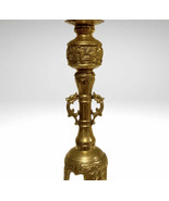 Antique Brass Taotie Mask Pillar Candle Holder Handmade Archaic China 14" - £183.25 GBP