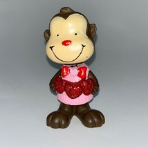 Valentine Monkey Bobblehead Nodder Pink Shirt Holding Red Hearts DecoratioN - £11.86 GBP