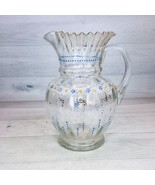 Vintage Clear Glass Picher Crimped Ruffled Rim Hand Painted Flowers Dots... - $77.59