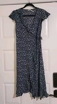 Womens Sz XS Green Floral V Neck Short Sleeve Wrap Front Ruffle Maxi Long Dress - £13.23 GBP