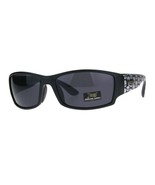 Locs Sunglasses Mens Oval Rectangular Wrap Matte Black Silver Skull Print - £9.31 GBP