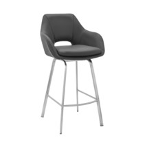 30" Gray And Silver Iron Swivel Low Back Bar Height Bar Chair - $4,739.78 MXN