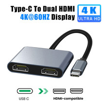 New 2-Port Usb C To Dual Hdmi Adapter 4K 60Hz Type C To Hdmi For Laptop Phone Pc - £28.15 GBP