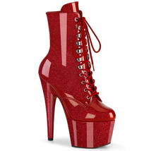 Pleaser ADORE-1020GP Sexy 7&quot; Heel Red Glitter Lace Up Women&#39;s Ankle Boots - £76.28 GBP