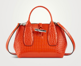 Longchamp Small Roseau Croc Embossed Leather Top Handle Crossbody ~NWT~ Orange - £336.32 GBP
