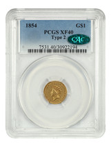 1854 G$1 PCGS/CAC XF40 (Type 2) - $763.88