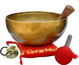 Sound Healing Singing Bowl Meditation Hand Hammered Golden Bowls 7&quot;  Nepal - $102.75