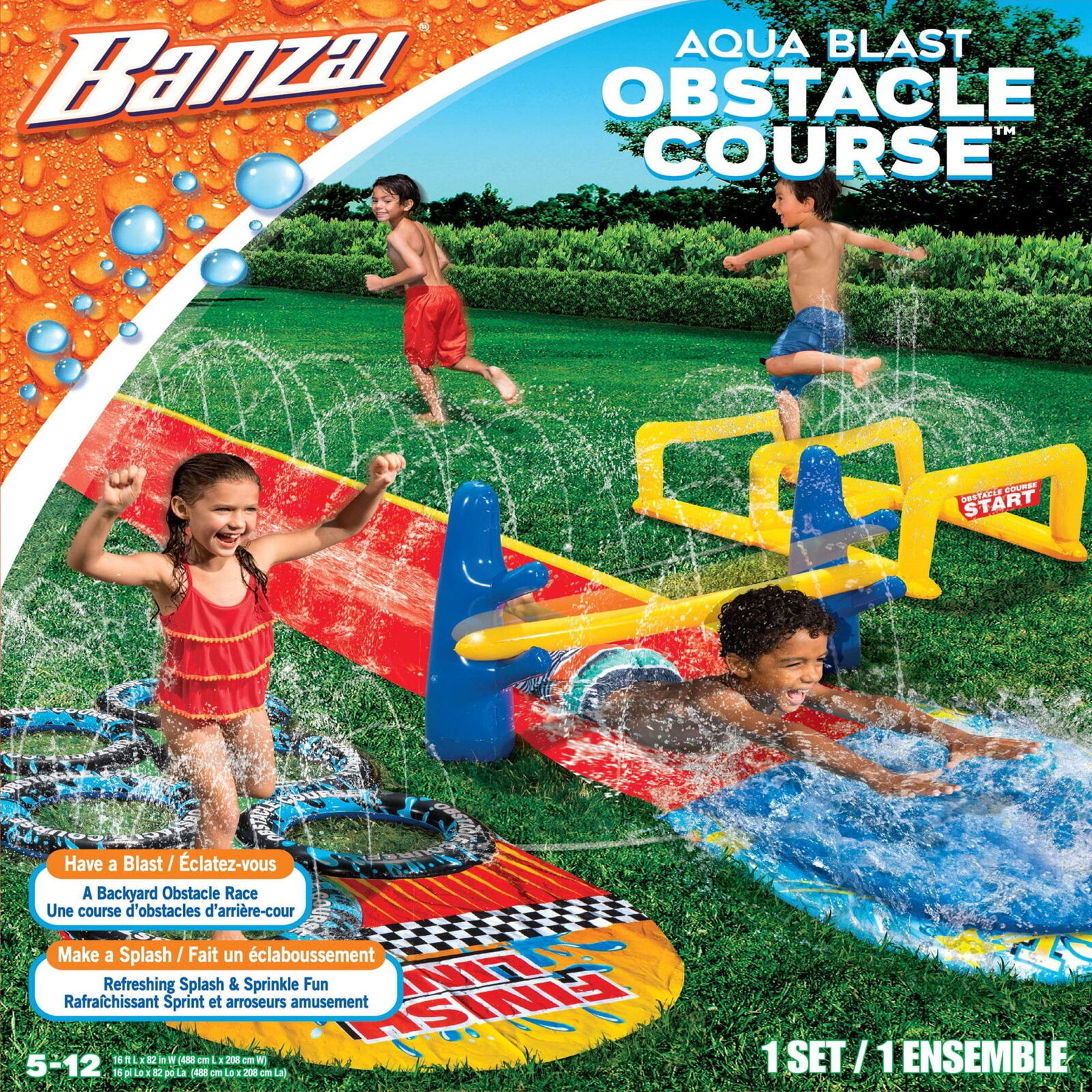 Banzai Aqua Blast Obstacle Course Slide 16&#39;L Inflatable Backyard Aqua Wa... - $27.71