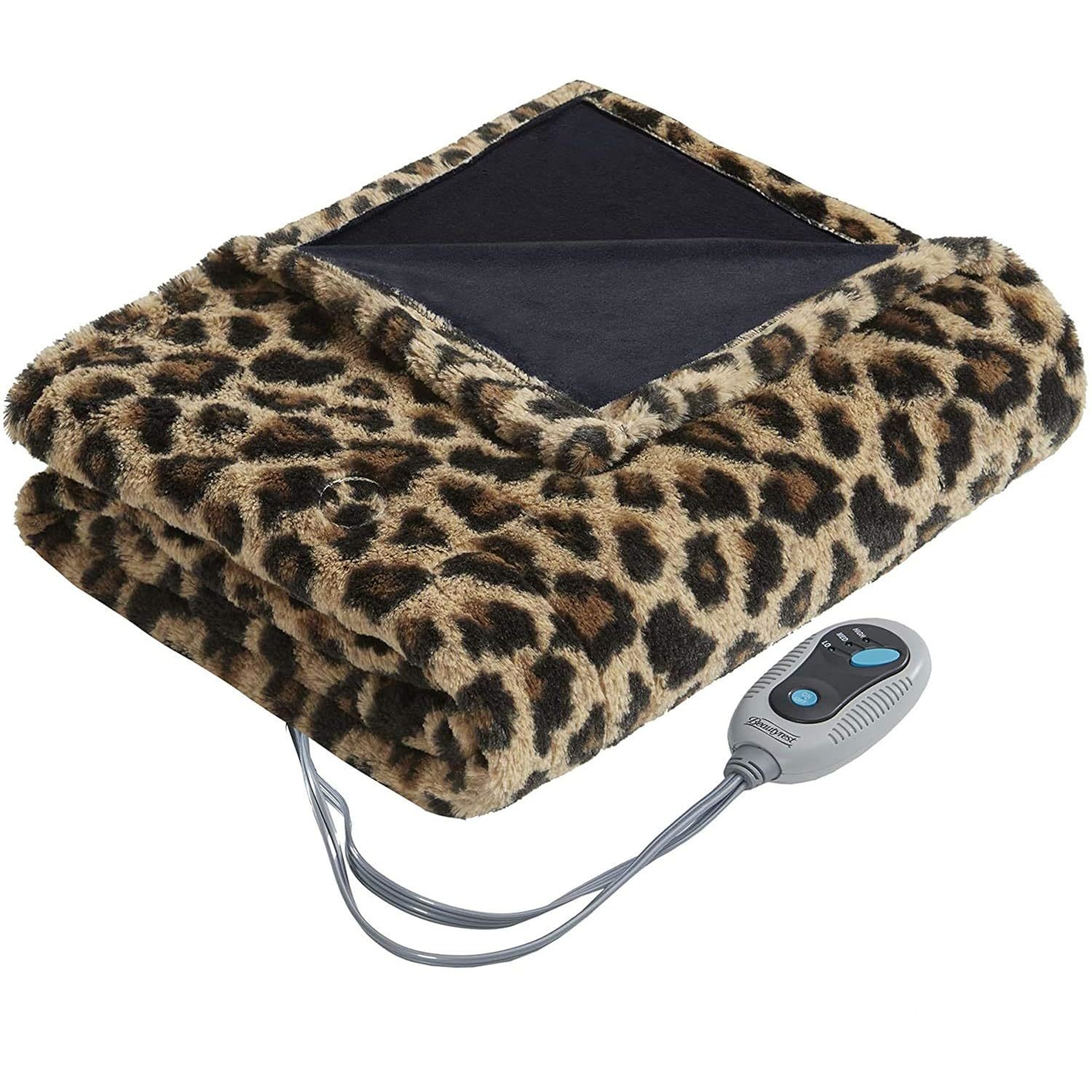 Brushed Long Fur Electric Throw Blanket Ogee Pattern Warm And Soft Heated Wrap W