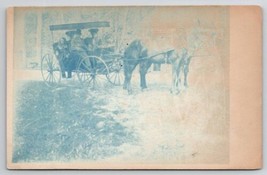 RPPC Cyanotype Family In Horse Drawn Surrey Wagon Photo c1906 Postcard U23 - $14.95