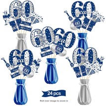 24Pcs Happy 60Th Birthday Decorations Table Topper For Men, Blue Silver 60 Birth - £20.84 GBP