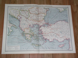 1908 Antique Map Of Balkans Industry Transportation Turkey Greece Ship Routes - £25.20 GBP