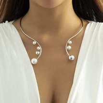 Pearl &amp; Silver-Plated Omega Choker Necklace - £11.85 GBP