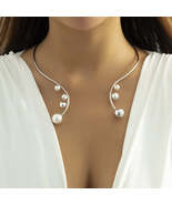 Pearl &amp; Silver-Plated Omega Choker Necklace - £11.84 GBP