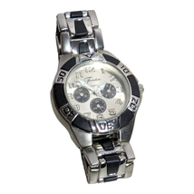 Men&#39;s Swiss Italian Quartz Silver Stainless Steel Metal &amp; Black Band Vtg... - $19.75