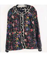 LOGO by Lori Goldstein Black Floral Print Picot Trim Jacket Women’s Size L - $34.99