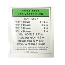 Monopoly Electronic Banking Las Vegas Blvd Property u Title Deed Card Replacemen - £5.45 GBP