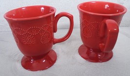 Set of 2 The Pioneer Woman Red Stoneware Tea Cup &quot;Cowgirl Lace&quot; Coffee M... - $16.71
