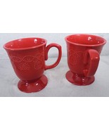 Set of 2 The Pioneer Woman Red Stoneware Tea Cup &quot;Cowgirl Lace&quot; Coffee M... - £12.55 GBP