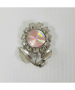 Flower Brooch Jewelarama with Pink Holographic Center Silver Tone Leaves... - £10.04 GBP
