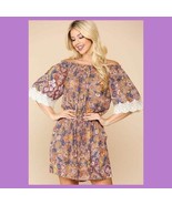 New GIGIO Size Medium Pull-on Rayon Gauze Floral Lavender Crochet Sleeve... - $21.78