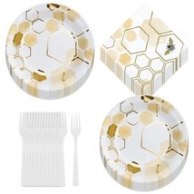 Bee Party Deluxe Metallic Honeycomb Paper Dessert Plates, Beverage Napki... - £16.25 GBP+