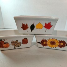 (3) Nantucket Ceramic Autumn Leaves Pumpkin Flower Halloween ~5&quot; Bread Loaf Pans - £15.81 GBP