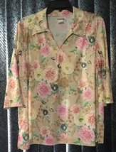 80s Vtg Women Haband Top Lge Blouse stretch Shirt Asian Florals silky fe... - $19.58