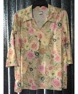 80s Vtg Women Haband Top Lge Blouse stretch Shirt Asian Florals silky fe... - £15.39 GBP