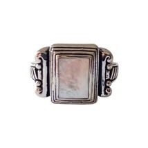 Premier Designs Mother of Pearl Ring 6.5 Silver Tone Antiqued Ornate Victorian - £31.25 GBP