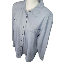 Alfred Dunner Button Down Blouse Blazer Blue Collared Shoulder Pads Wome... - £13.81 GBP