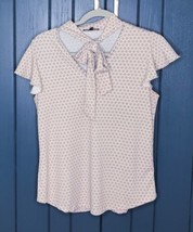 Adrianna Papell Pale Pink Patterned Tie Collar Stretch Shirt Blouse Medi... - $9.90