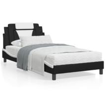 Bed Frame with LED Lights Black and White 39.4&quot;x74.8&quot; Twin Faux Leather - £238.32 GBP