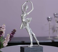 Ballerina Ballet Figurine Antiqued Silver 18.9" High Graceful Elegant Poly Stone