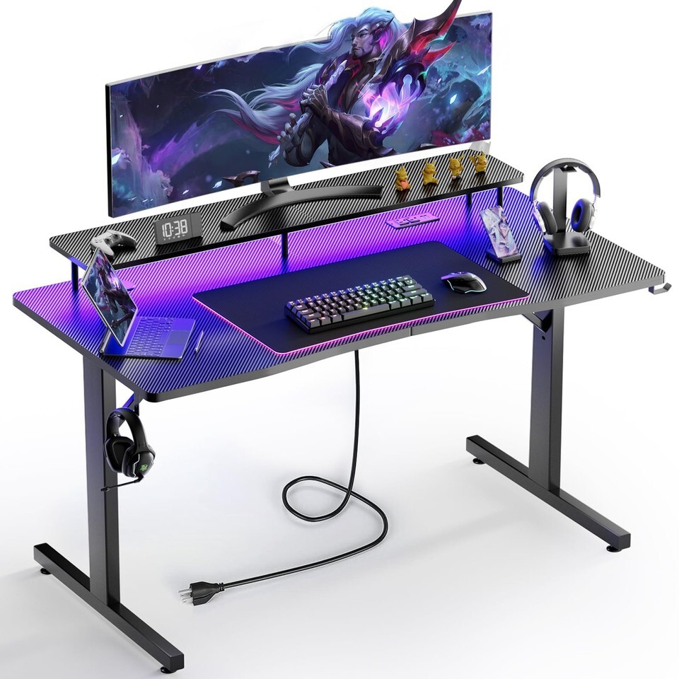 55&quot; Gaming Desk w/ Monitor Stand LED Computer Desk Gamer Workstation Off... - $138.07