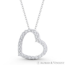 Sideways Heart Charm CZ Crystal Pave Solid .925 Sterling Silver Sliding Pendant - £18.32 GBP+