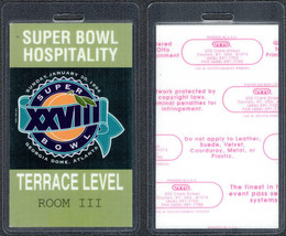 Super Bowl XXVIII (28) OTTO Laminated Terrace Level Pass - January 30, 1994 Atla - £7.64 GBP