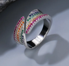 Rainbow Eternity Band Open Adjustable Ring Size- Beautiful ! - £9.59 GBP