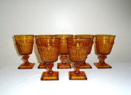 Indiana Glass Mt Vernon Amber Large 6” Water Glasses Goblets Square Base... - $34.65