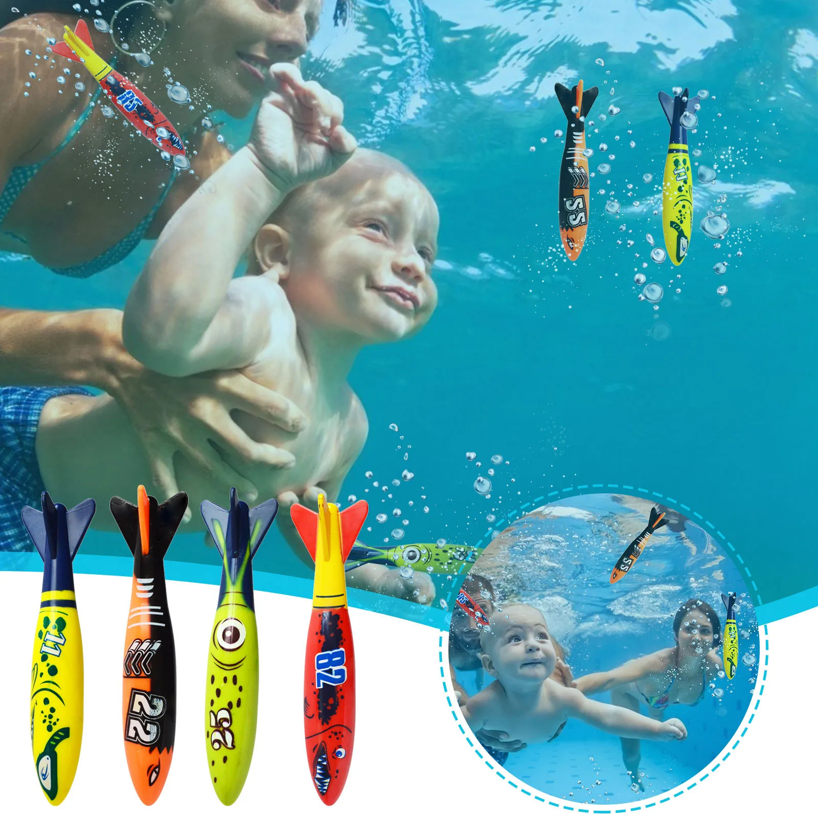 Kids Torpedo Diving Toys Summer Funny Swimming Pool Diving Toy Baby Water Game - £9.60 GBP+