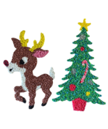 Vintage 24in Melted Plastic Popcorn Christmas Tree Rudolph Reindeer Deco... - $736.51 MXN
