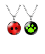 Kids Cute Ladybug &amp; Cat Noir Cartoon Pendant Necklaces - 20&quot; - £9.43 GBP