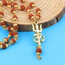 Gold Plated Traditional Rudraksh Mala Om Trishul Pendant Women Alloy Chain f148 - £12.32 GBP