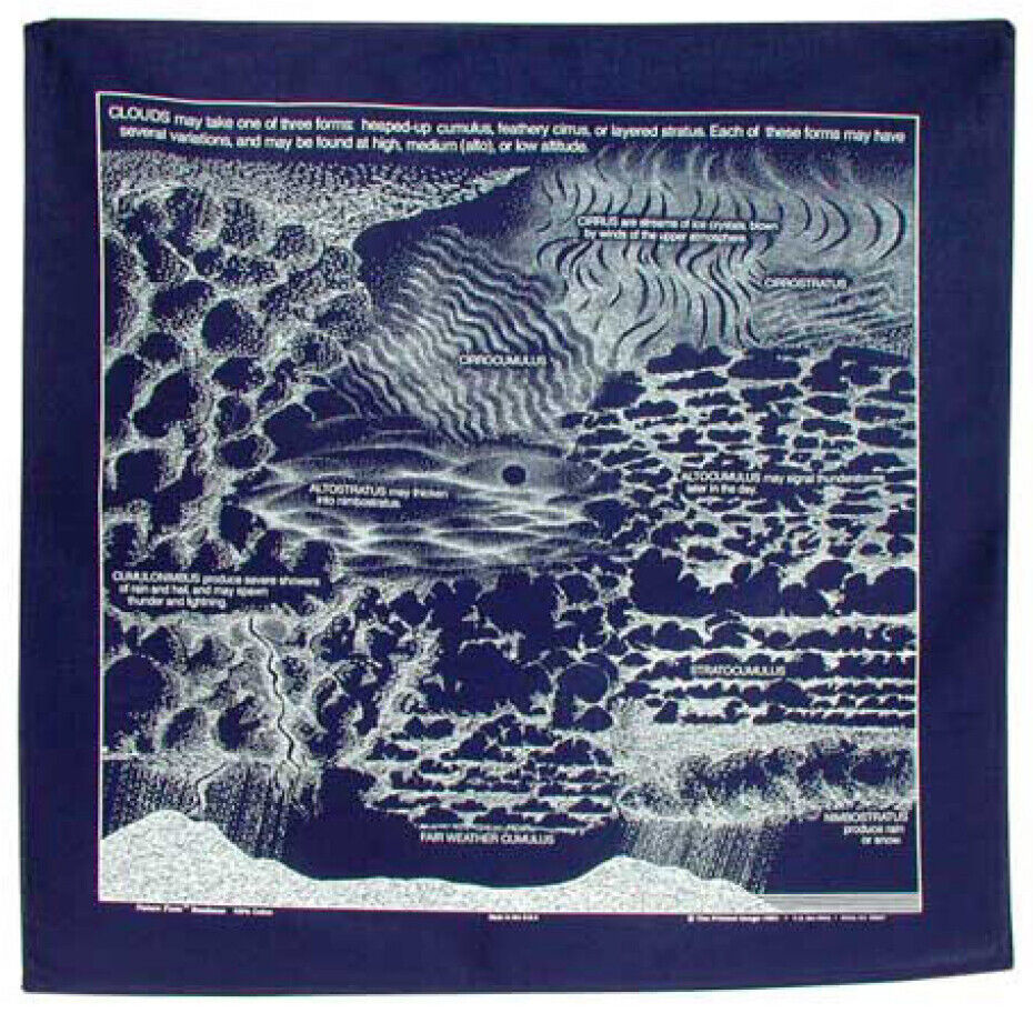 Primary image for Printed Image Clouds Bandanna 22" x 22" Navy Blue Educational cumulus stratus